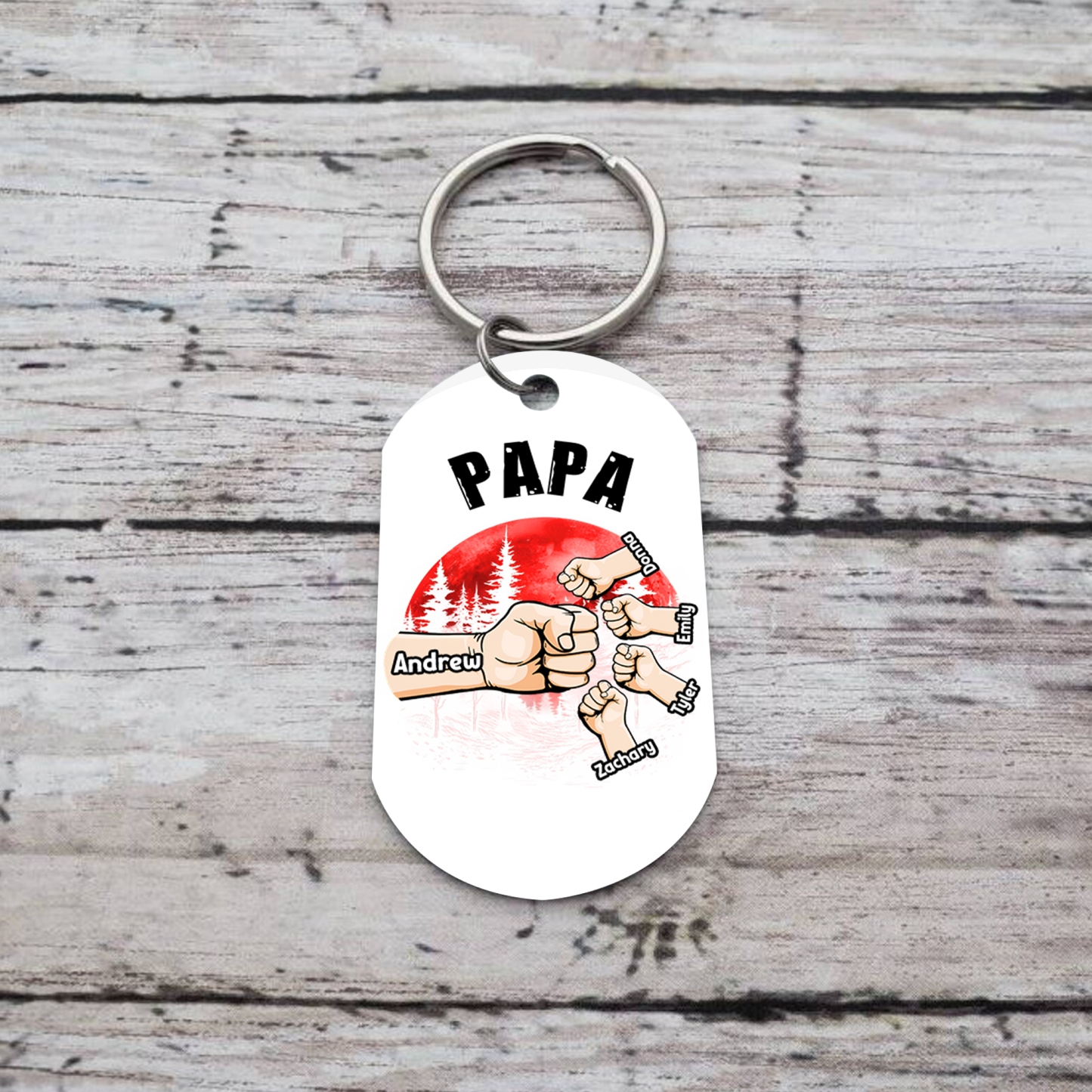 À Papa/Papi - Porte-Clés Poings 5 Prénoms Personnalisés