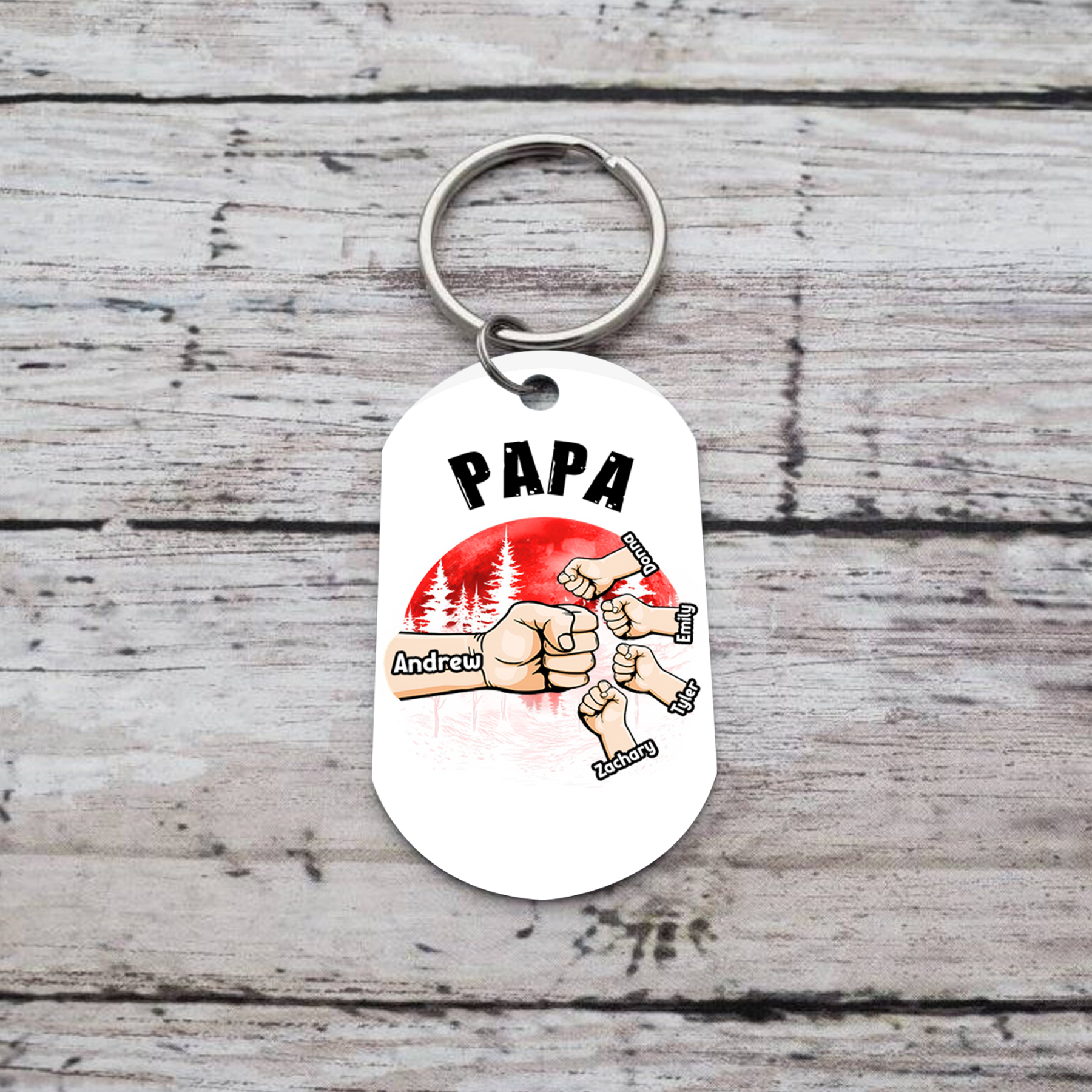 À Papa/Papi - Porte-Clés Poings 5 Prénoms Personnalisés