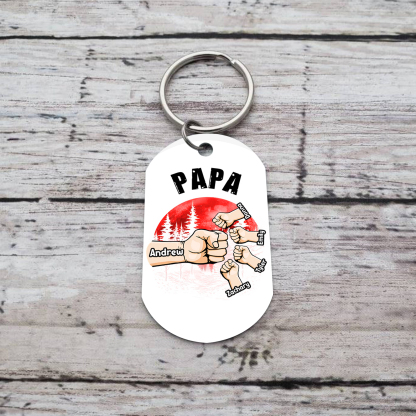 À Papa/Papi - Porte-Clés Poings 5 Prénoms Personnalisés