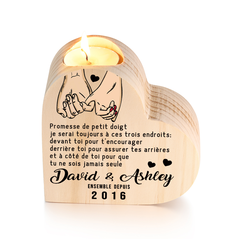 Bougeoir en Bois Pour Couple 2 Prénoms Personnalisés avec Texte sans bougie | Jessemade