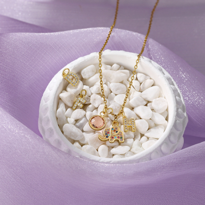 Collier Enfants Bébé Collier Éléphant 1 Pierre de Naissance et 1 Lettre pour Fille Filleule