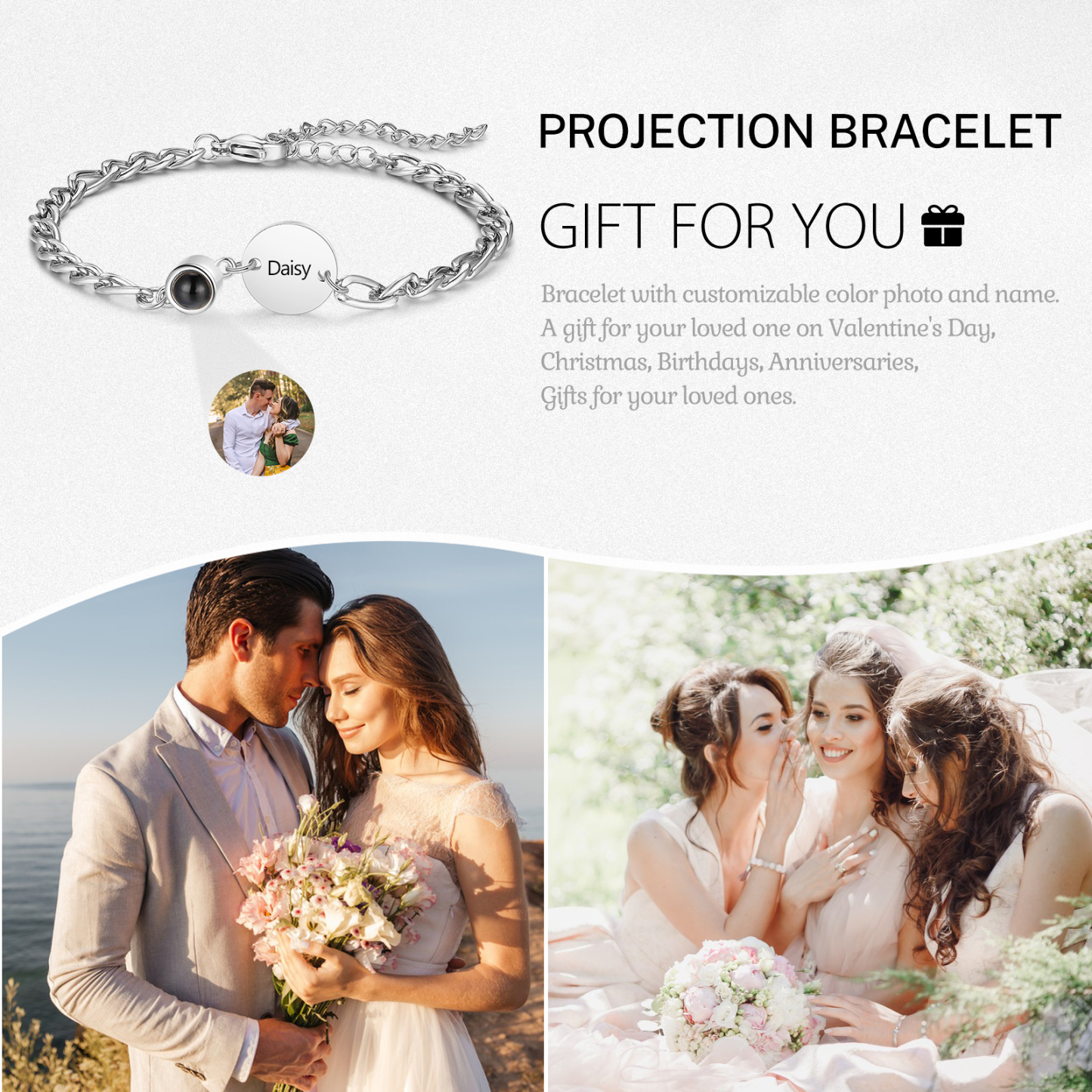 Bracelet Projection de Pierres avec Prénom et Photo Personnalisés