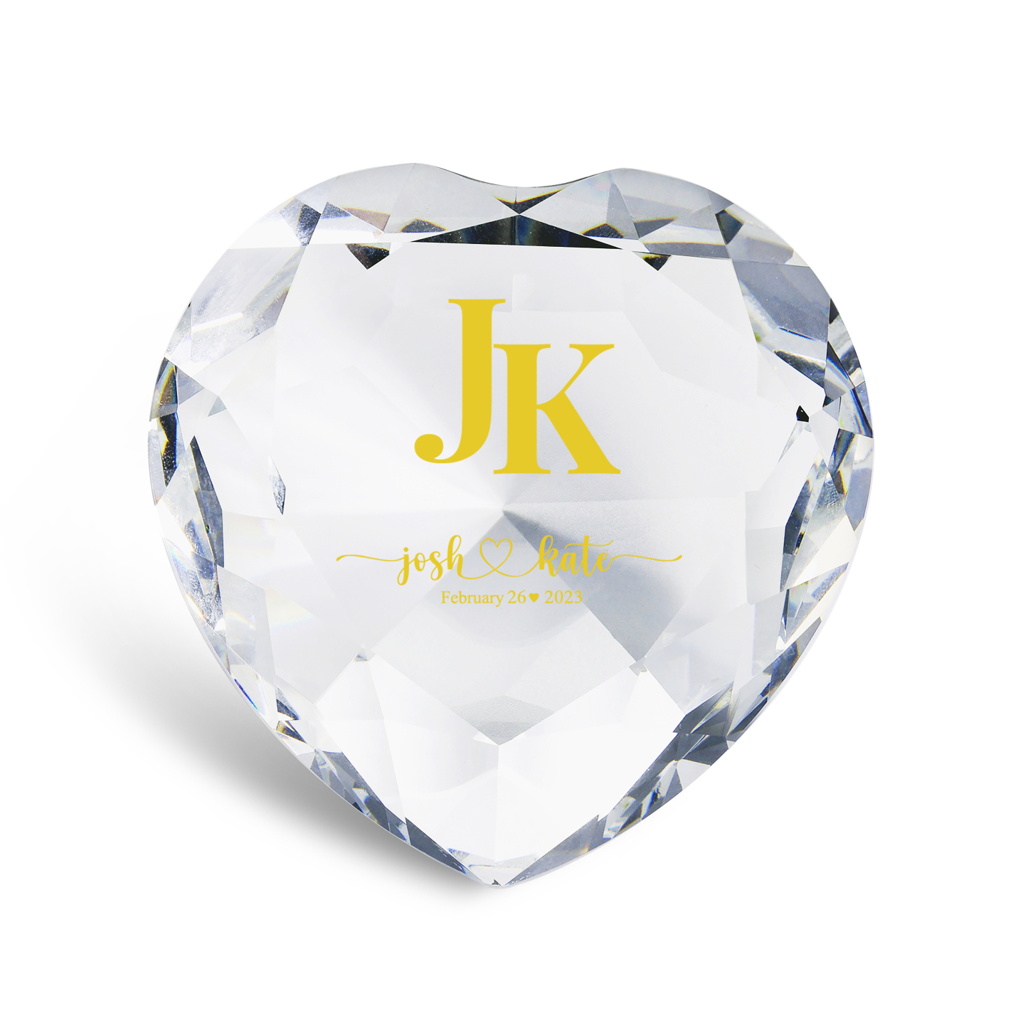 Décoration Cristal Cœur 2 Prénoms et 2 Lettres Personnalisés avec Date pour Couple