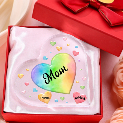 À ma Maman/Mamie - Plaque Acrylique en Forme de Cœur 2 Prénoms Personnalisés avec 1 Texte