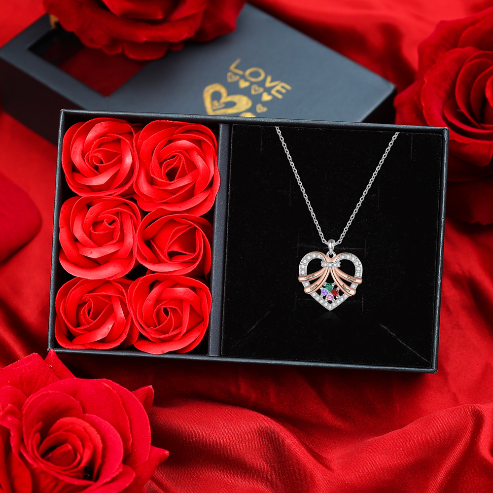 Bijou personnalisé : Collier cœur avec gravure de noms et pierres symboliques | Jessemade