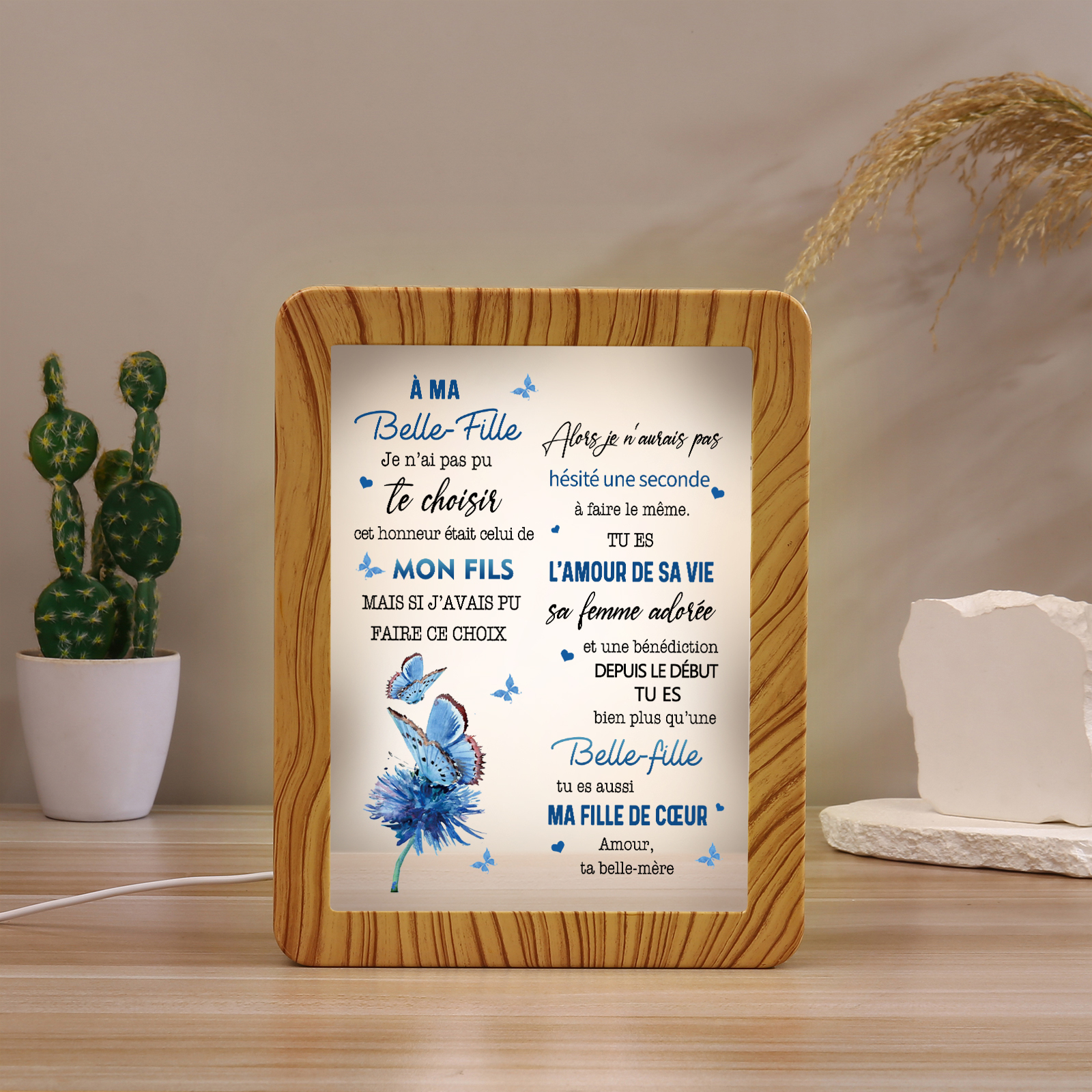 À ma Belle-Fille - Cadre Photo/Miroir LED multifonctionnel