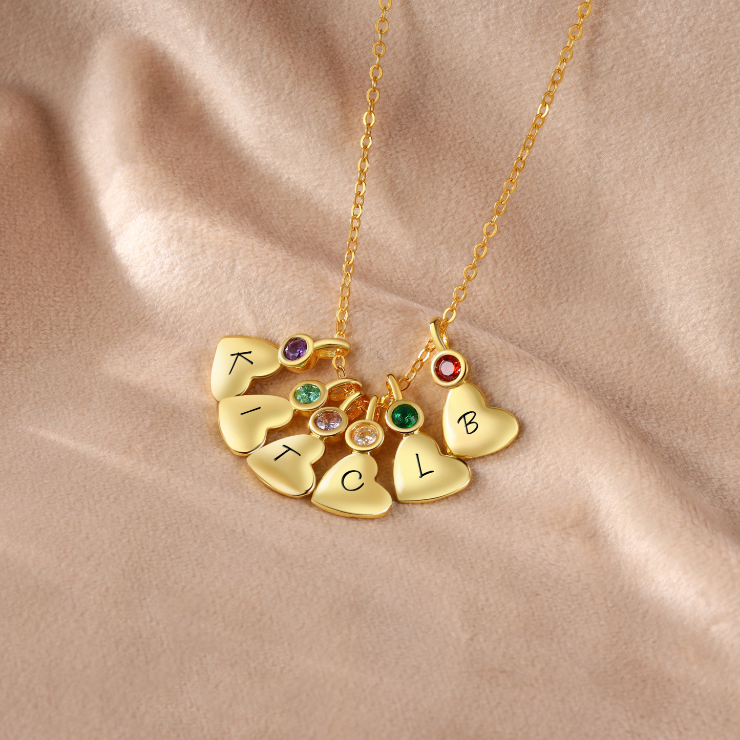 Collier Pendentif Cœur 2 Lettres Personnalisées avec Pierre de naissance pour Femmes