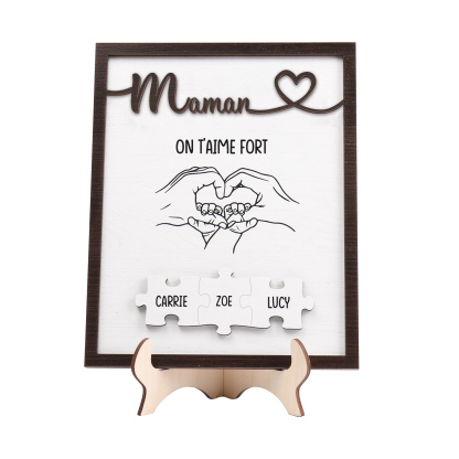 À Maman - Décoration en bois Mains et Puzzles 3 Prénoms et 1 Texte Personnalisés Ornement Famille