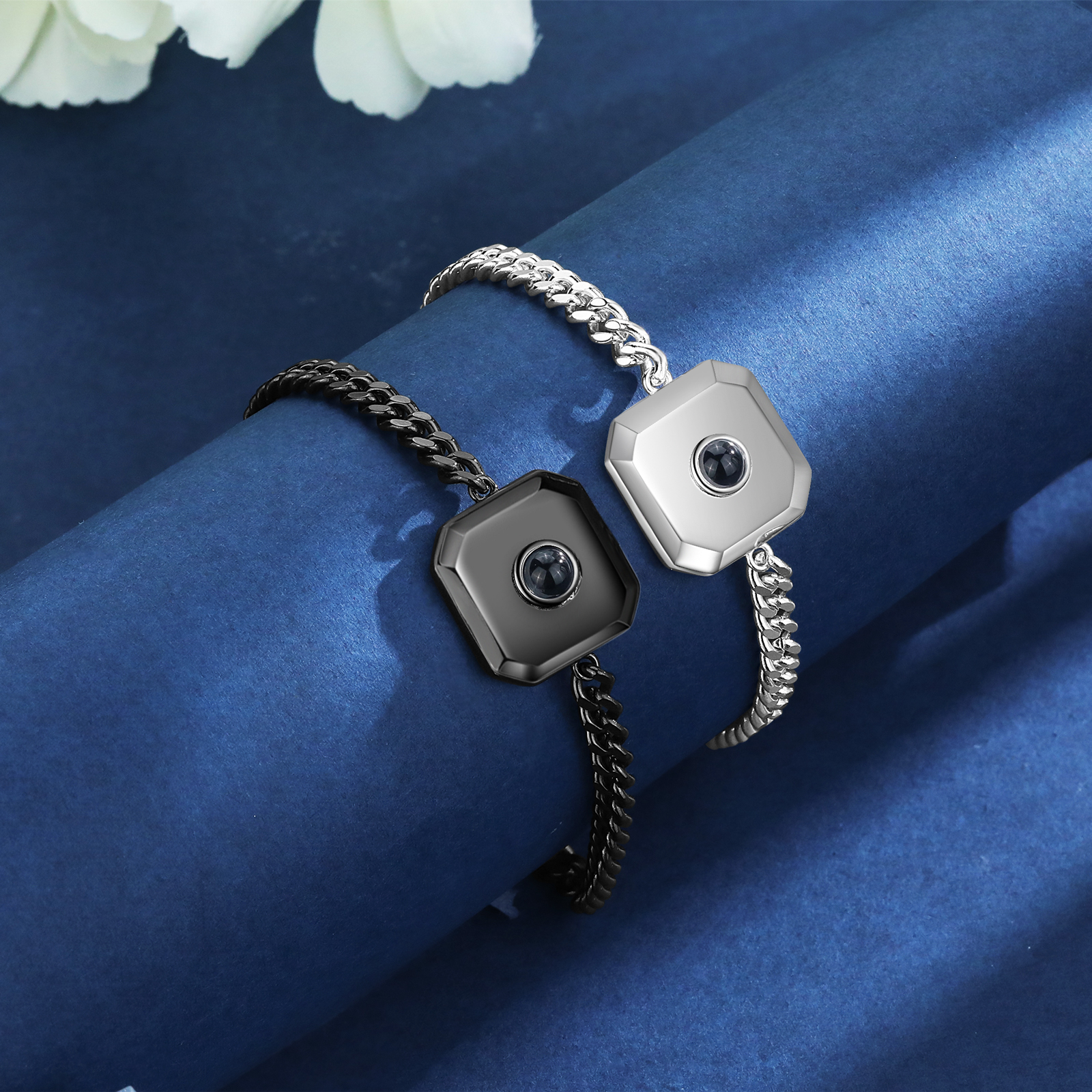 2PCS Bracelets Carrés Bracelet Photo Projection Noir et Blanc pour Couple｜ Jessemade