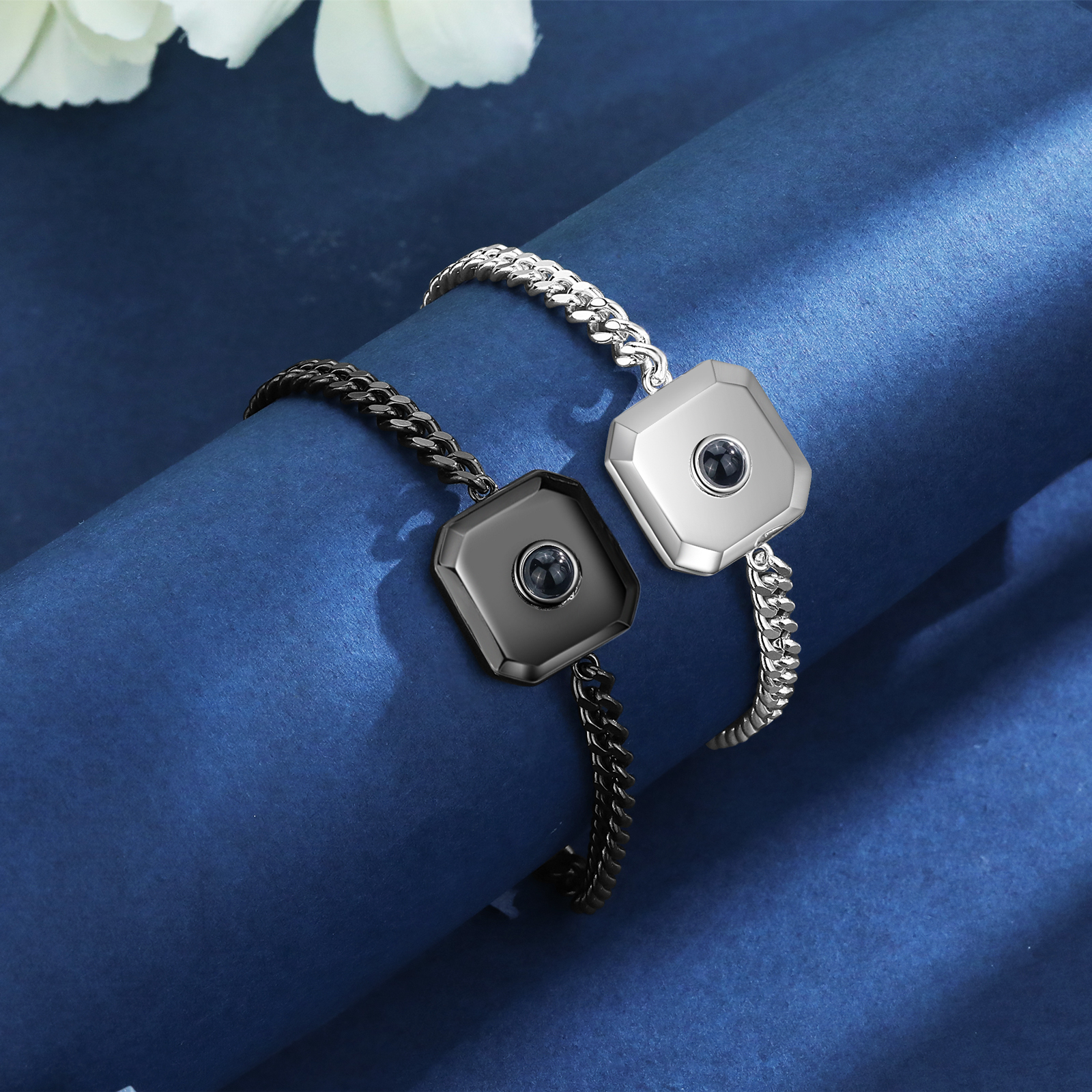 2PCS Bracelets Carrés Bracelet Photo Projection Noir et Blanc pour Couple｜ Jessemade