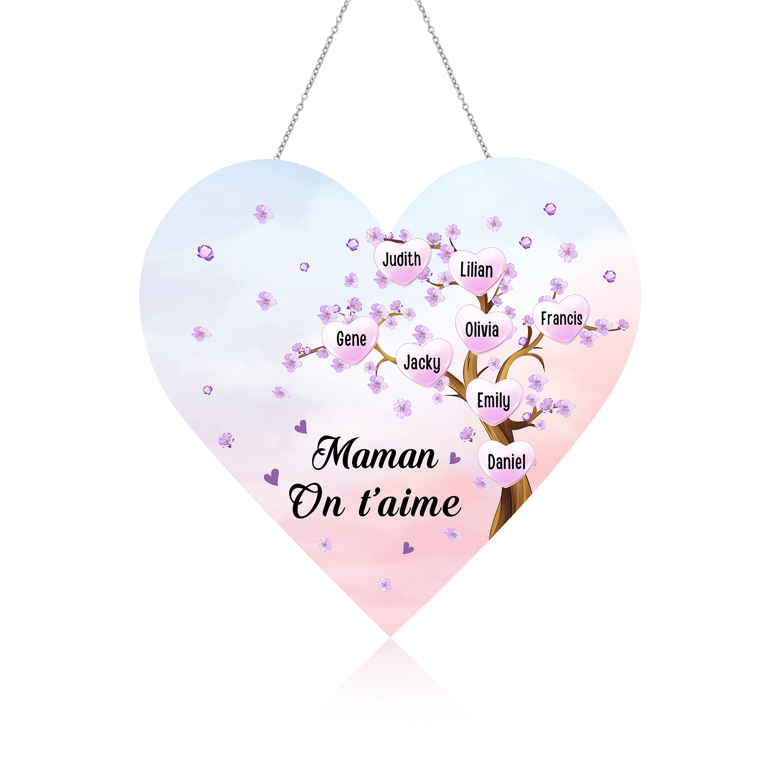 À Maman/Mamie - Veilleuse Cœur Décoration Arbre 8 Prénoms Personnalisés avec 1 Texte