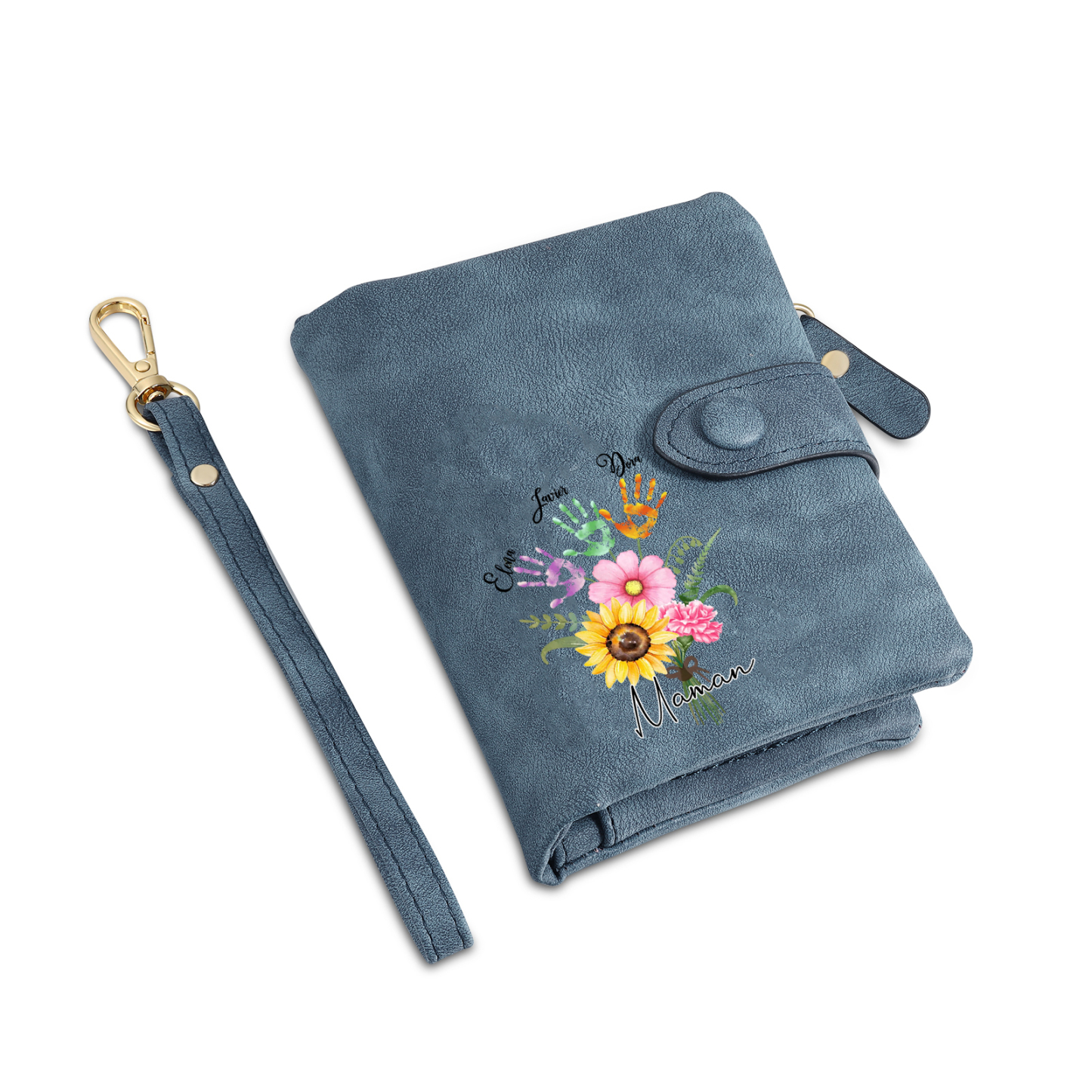 Portefeuille Fleurs 3 Prénoms et 1 Texte Personnalisés Porte-Monnaie Carte pour Femmes