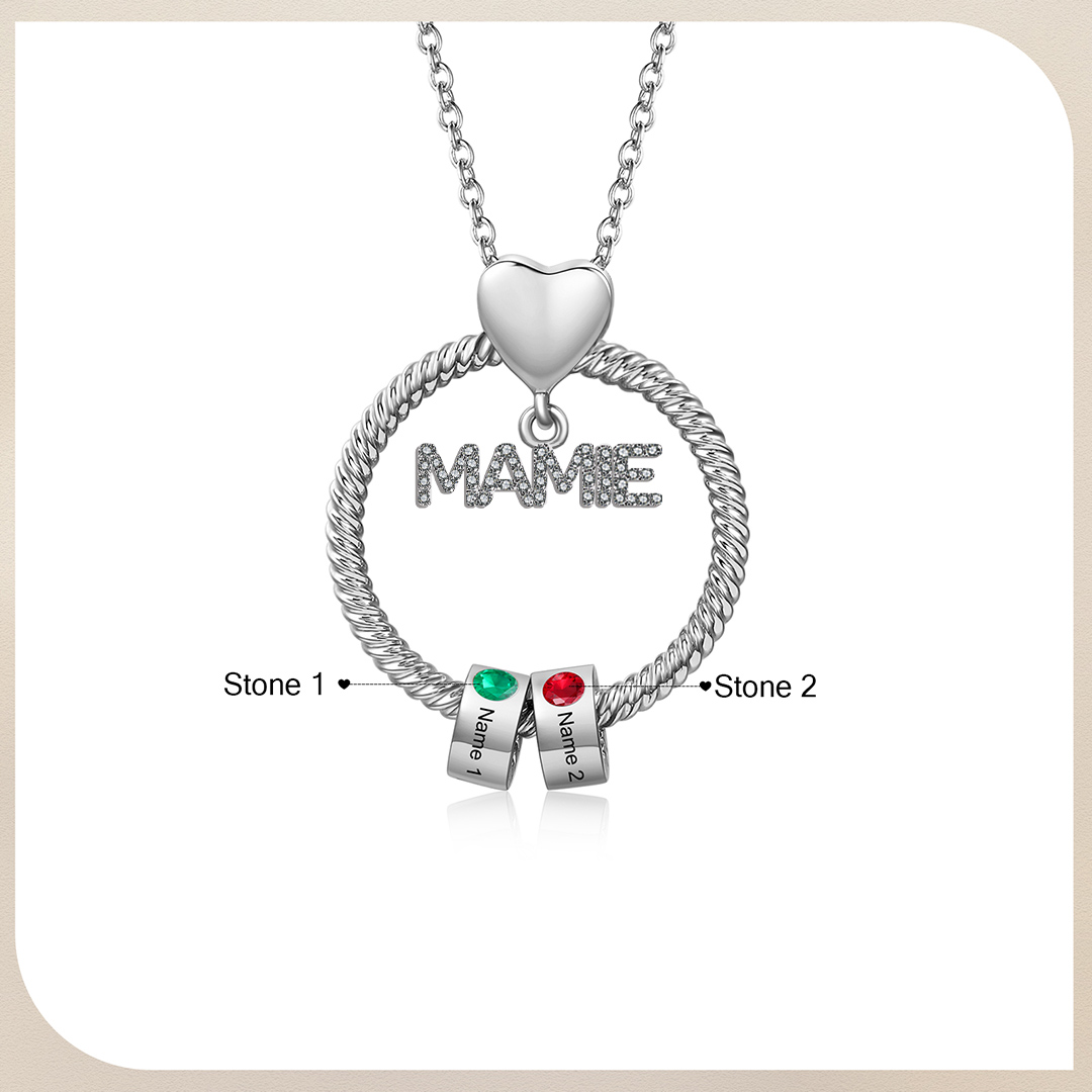 À ma Mamie - Collier personnalisé avec 2 Prénoms et Pierre de naissance  Collier pendentif Or/Argent｜Jessemade