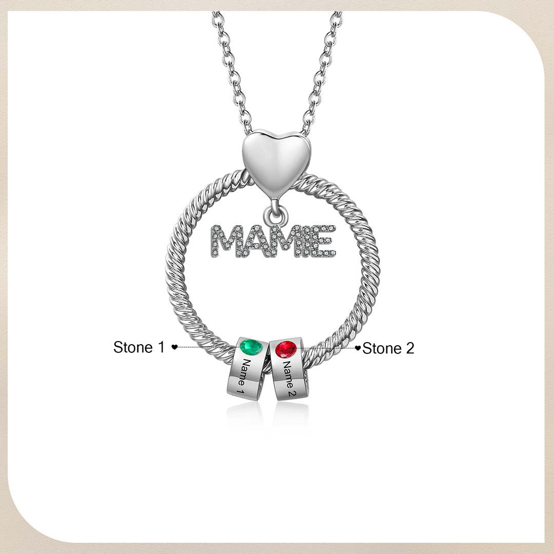 À ma Mamie - Collier personnalisé avec 2 Prénoms et Pierre de naissance Collier pendentif Or/Argent|Jessemade