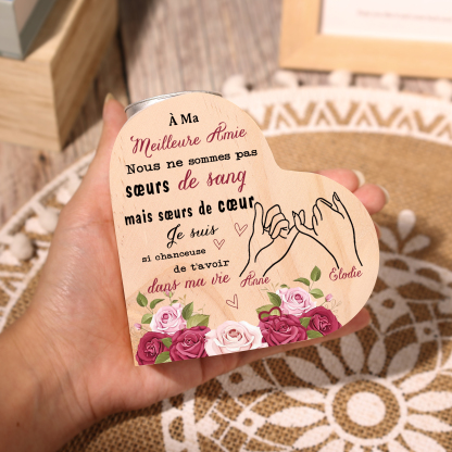 À Ma Meilleure Amie - Bougeoir en Bois 2 Prénoms Personnalisés sans bougie