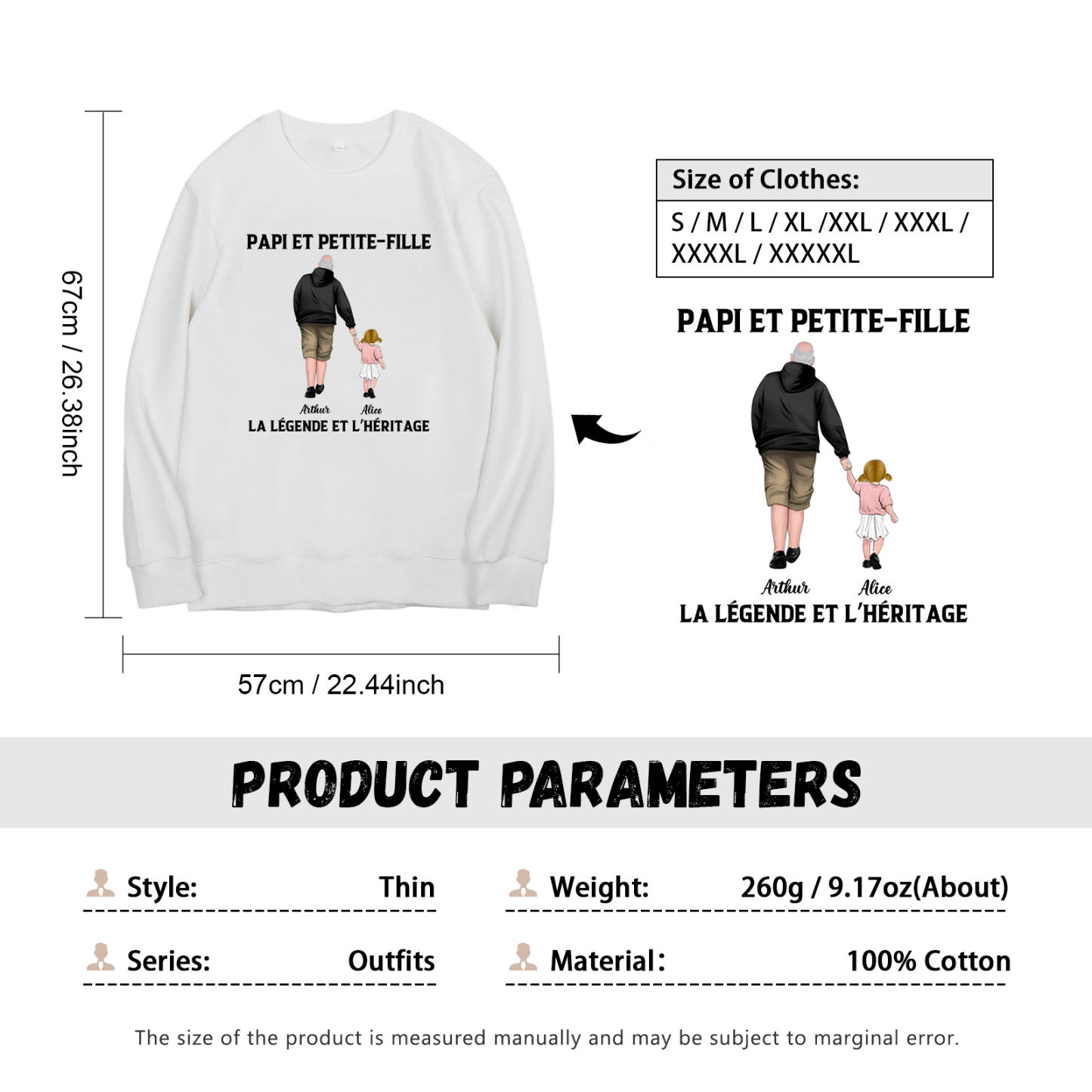 À mon Papi - Sweat-Shirt Papi et Petite-Fille 2 Prénoms Personnalisés