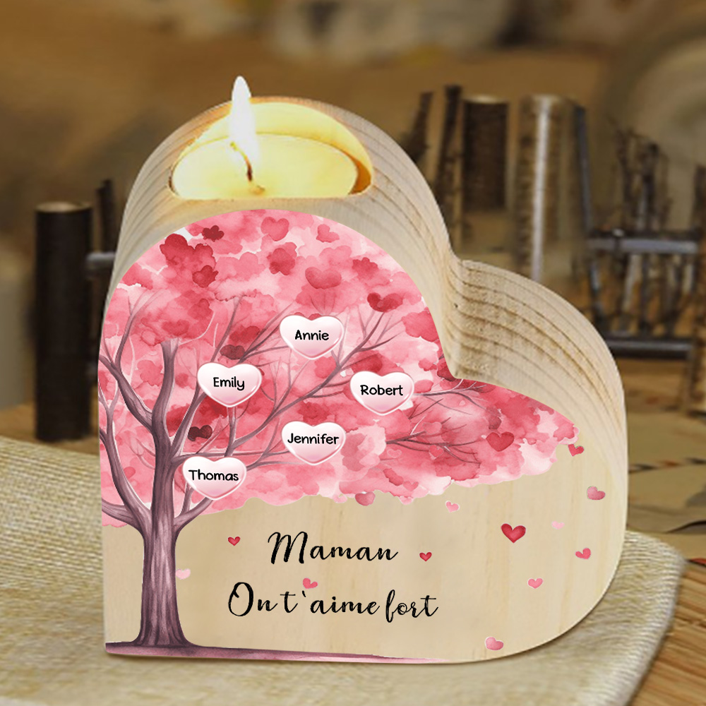 À Ma Maman/Mamie - Bougeoir en Bois Arbre 5 Prénoms et 1 Texte Personnalisés pour Famille sans bougie