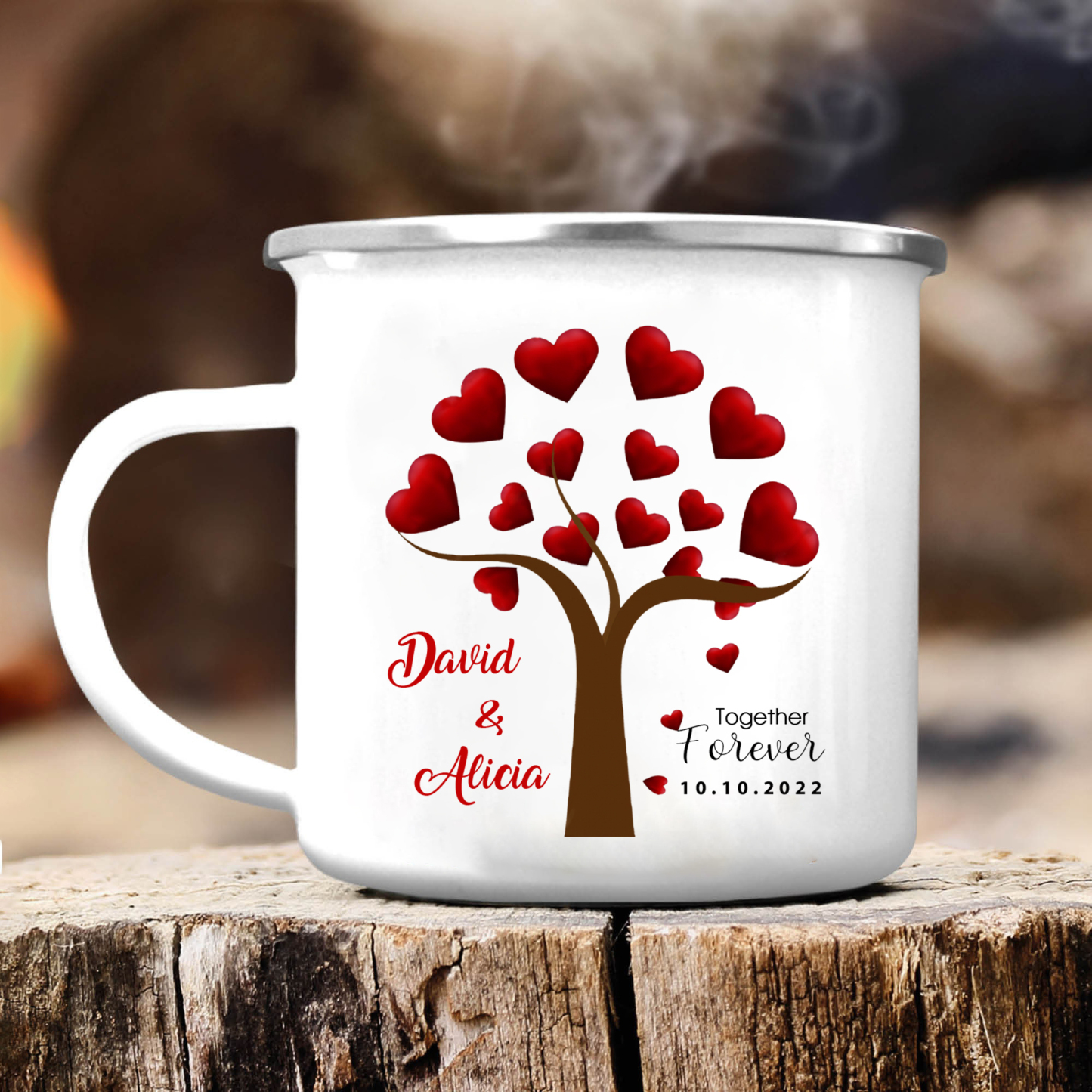 Tasse émaillée 2 Prénoms Personnalisés avec Texte et Date pour Couple