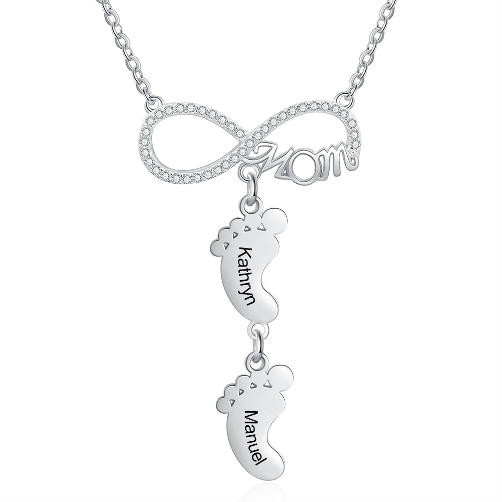 Collier Pieds Bébé 2 Prénoms Personnalisés Collier Infini pour Maman