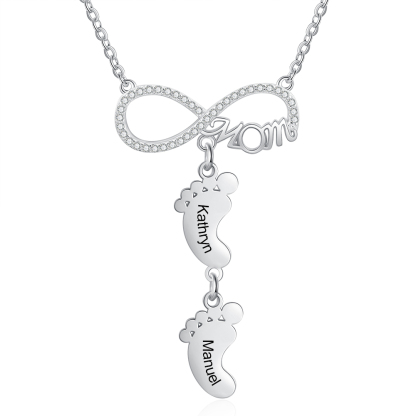 Collier Pieds Bébé 2 Prénoms Personnalisés Collier Infini pour Maman