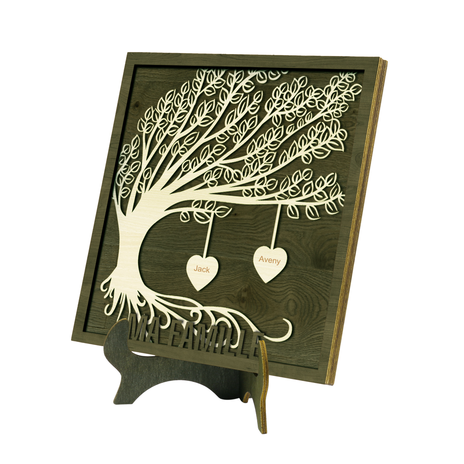 Décoration en bois Arbre de Vie 2 Prénoms Personnalisés Ornement Famille