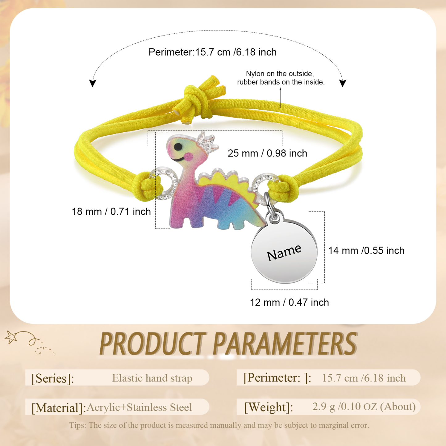 Bracelet Dinosaure Prénom Personnalisé Cadeau pour Enfants