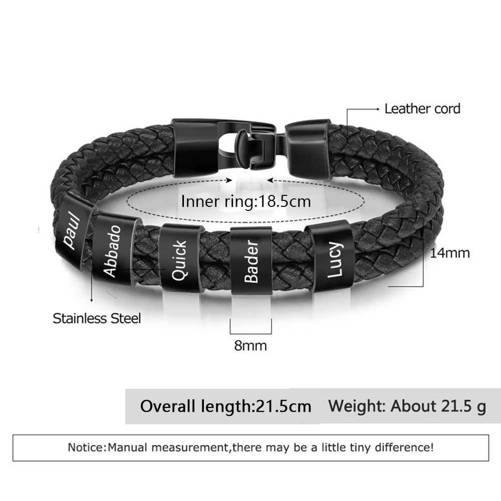 À mon Papa - Bracelet Cuir tressé 5 Perles et Prénoms Personnalisés Bracelet Hommes