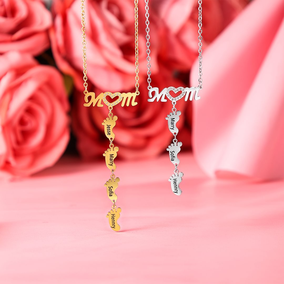 Collier Pied Bébé 5 Prénoms Personnalisés pour Maman