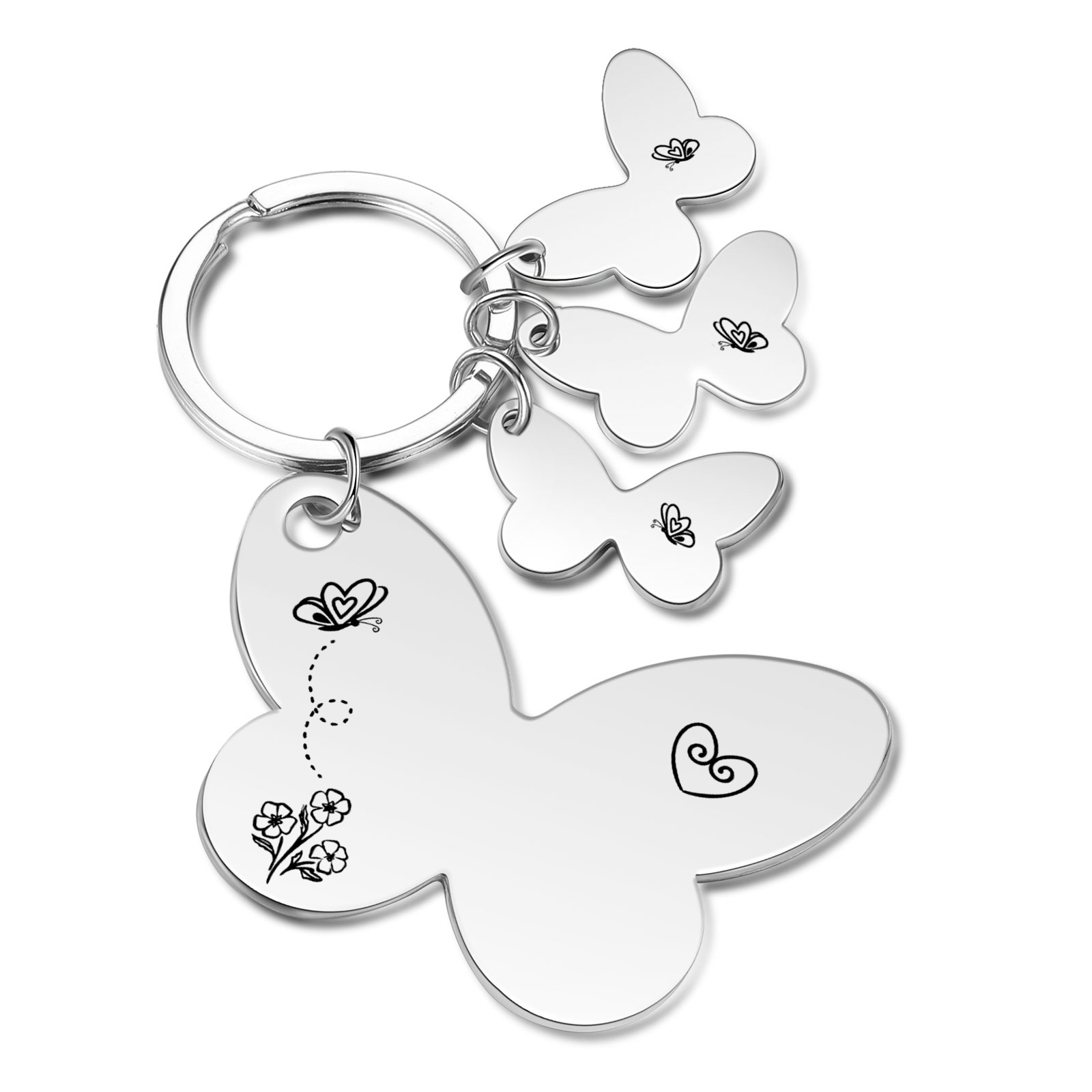 À Maman/Mamie - Porte-Clés Papillon 3 Prénoms Personnalisés avec Texte 