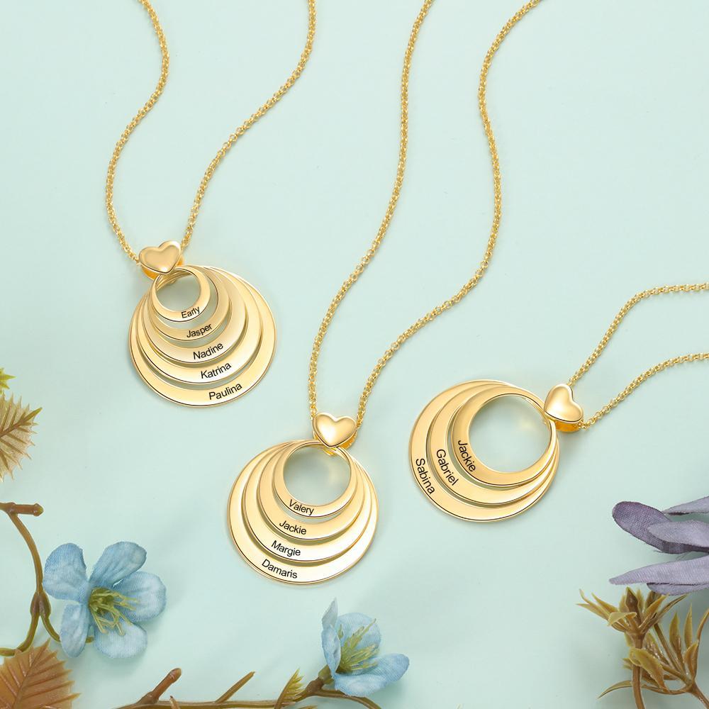 Collier Personnalisé à 5 Cercles 5 Prénoms Personnalisés Pour Famille