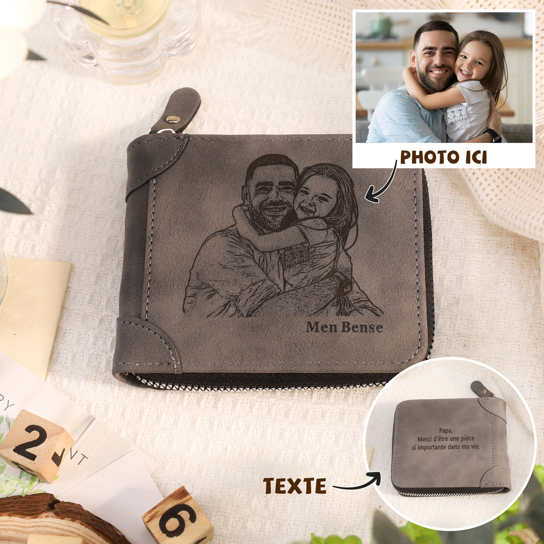 Portefeuille Photo Personnalisé Classique Homme Porte-Monnaie Carte Cadeau pour Père