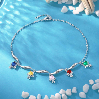 1-6 Noms Bracelet de cheville Poisson rouge Personnalisés avec Pierre de Naissance pour Femme