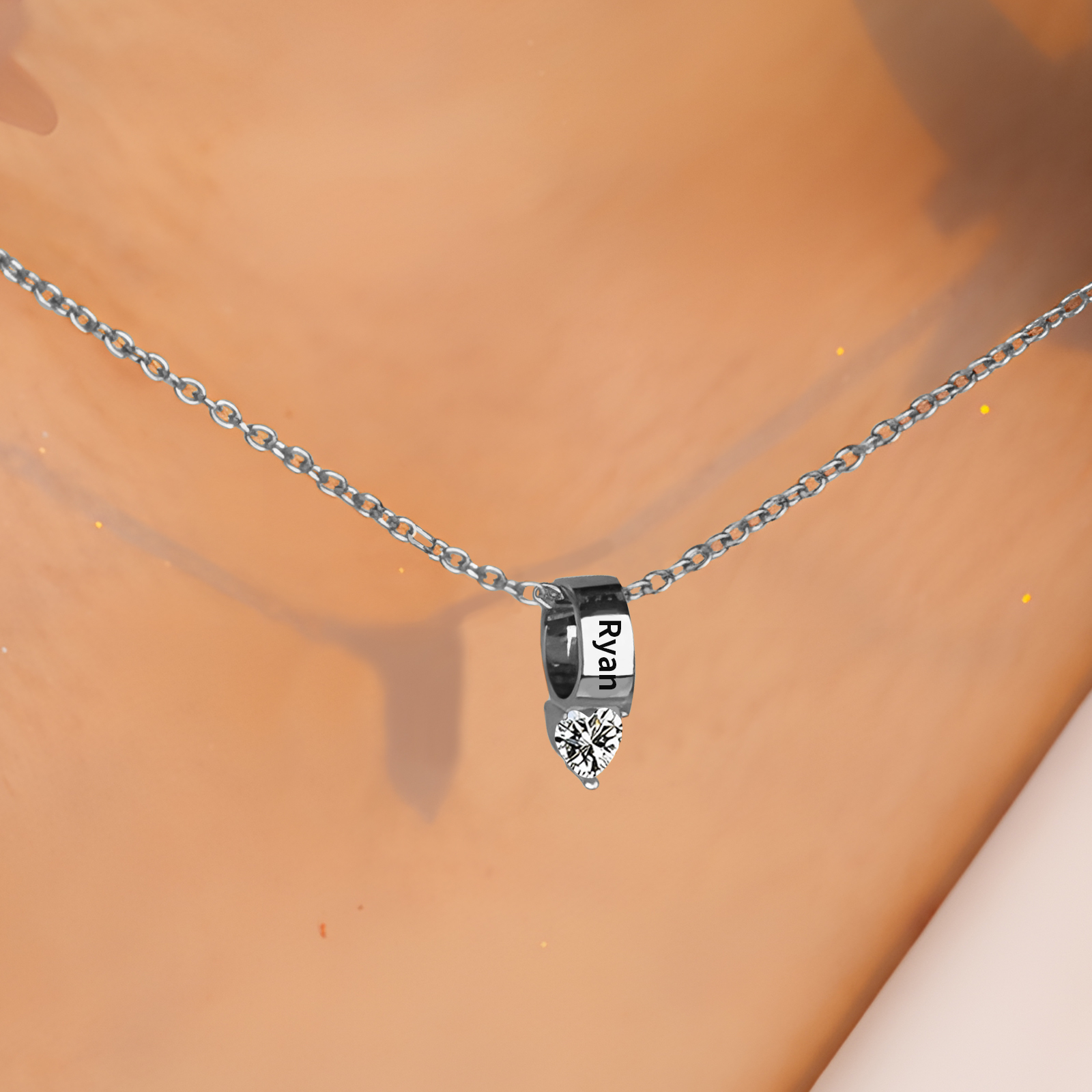 Collier Pendentif Cœur 1 Prénom et Pierre de Naissance Personnalisés Collier Femmes