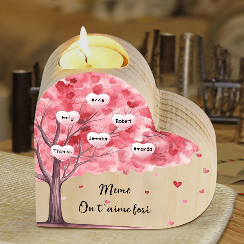 À Ma Maman/Mamie - Bougeoir en Bois Arbre 6 Prénoms et 1 Texte Personnalisés pour Famille sans bougie