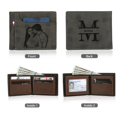 Portefeuille Classique 1 Prénom et Lettre Personnalisés avec Photo Porte-Monnaie Carte