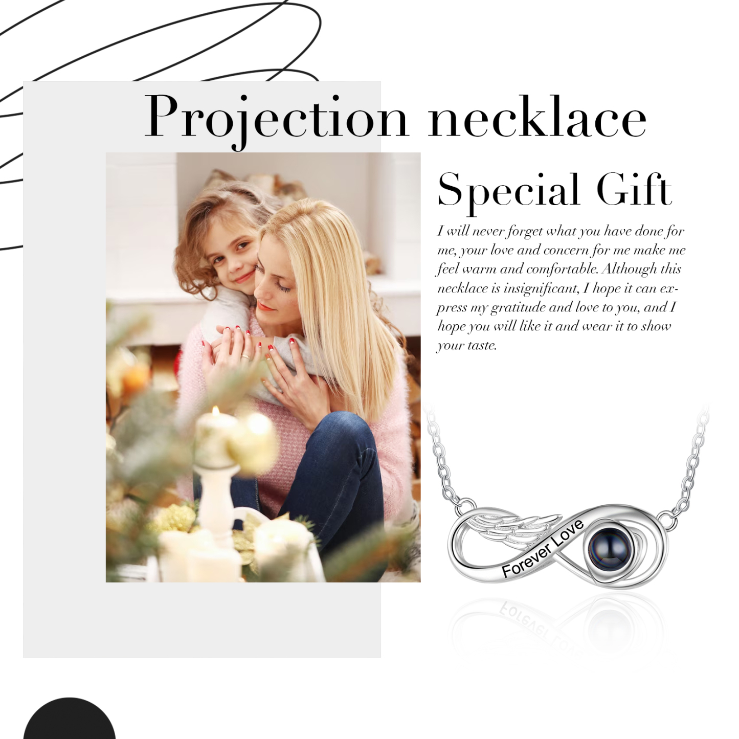 Collier Infini Projection de Pierres 1 Photo et Texte Personnalisée Collier pour Femmes | Jessemade