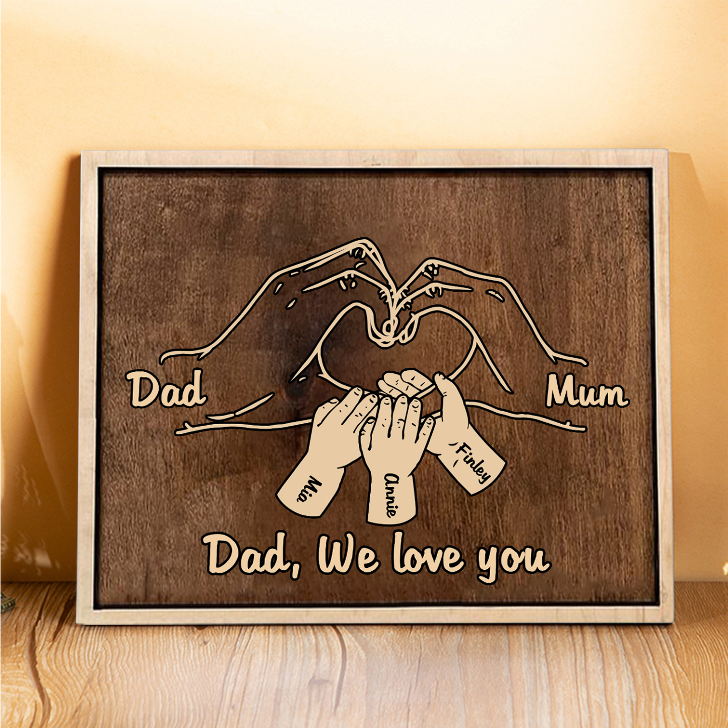 À Papi/Mamie - Cadre en Bois la Main dans la Main 5 Prénoms Personnalisés avec Texte Cadeau pour Famille