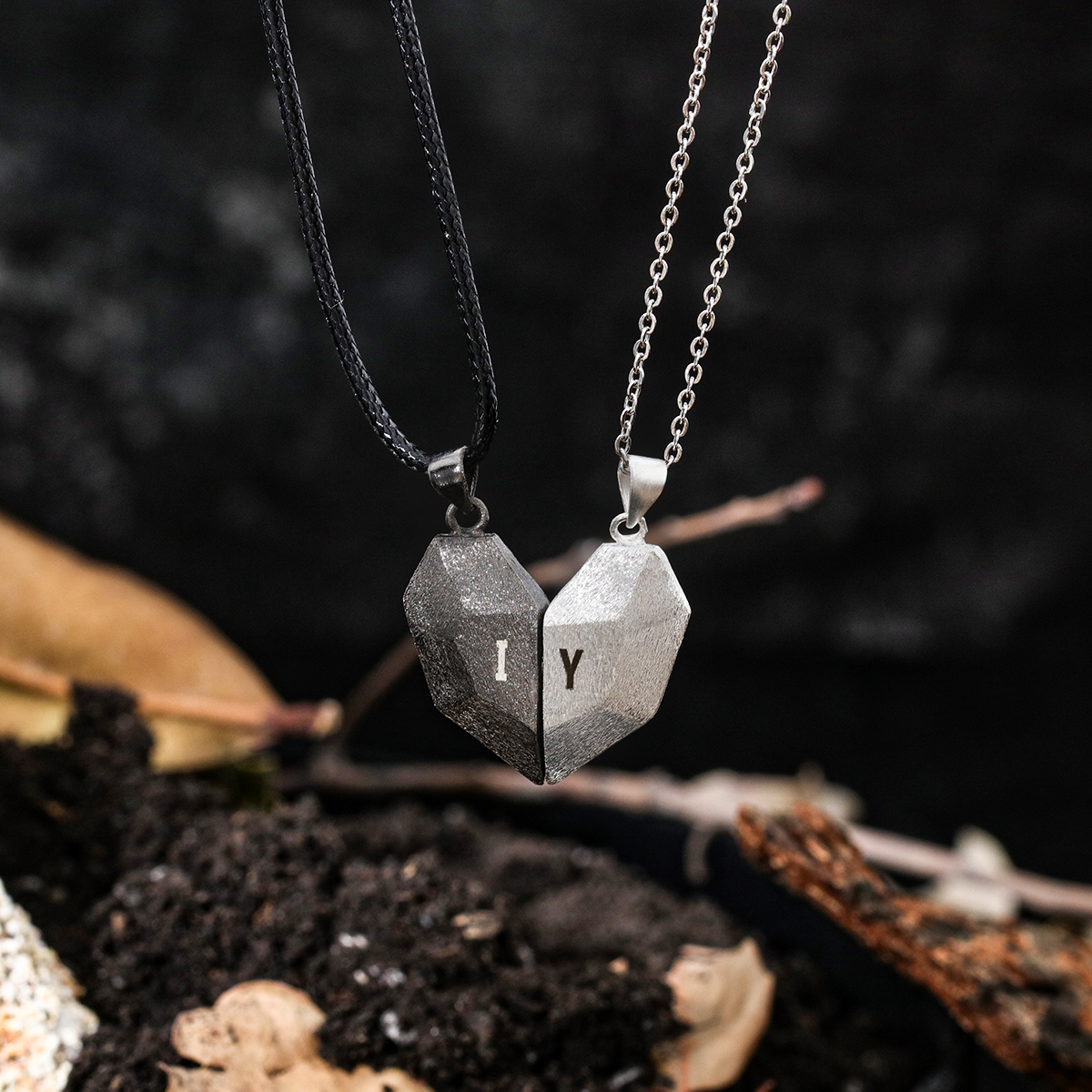 Collier breloque Coeur 2 lettre personnalisée Avec aimant pour Couple