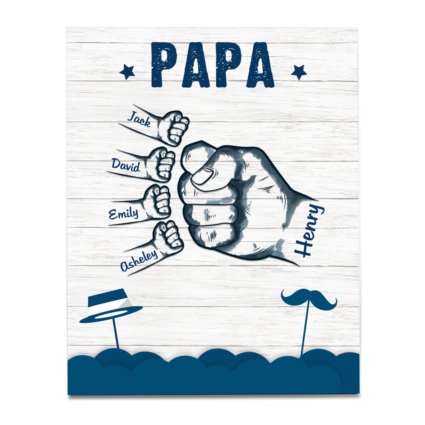À Mon Papa/Papi-Cadre en Bois Poings 5 Prénoms Personnalisés avec Texte