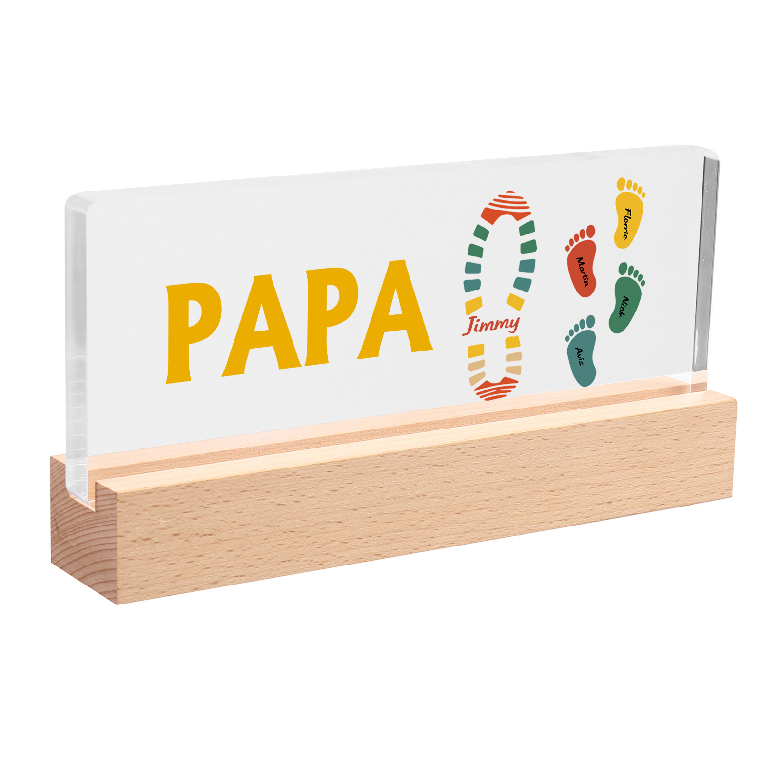 À mon Papa/Papi- Lampe de chevet LED Pieds Bébé 5 Prénoms Personnalisés avec Texte