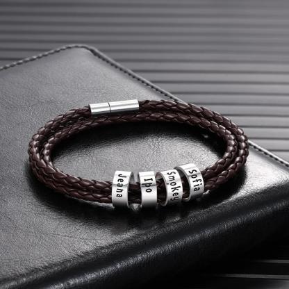 Bracelet Cuir tressé Bracelet Prénom Personnalisé Avec 4 Perles pour Homme｜Jessemade