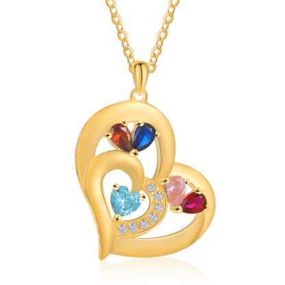 Collier Cœur 1-6 Prénoms Personnalisés avec Pierre de naissance