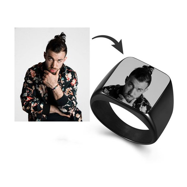 Bague chevalière Photo Personnalisée pour homme