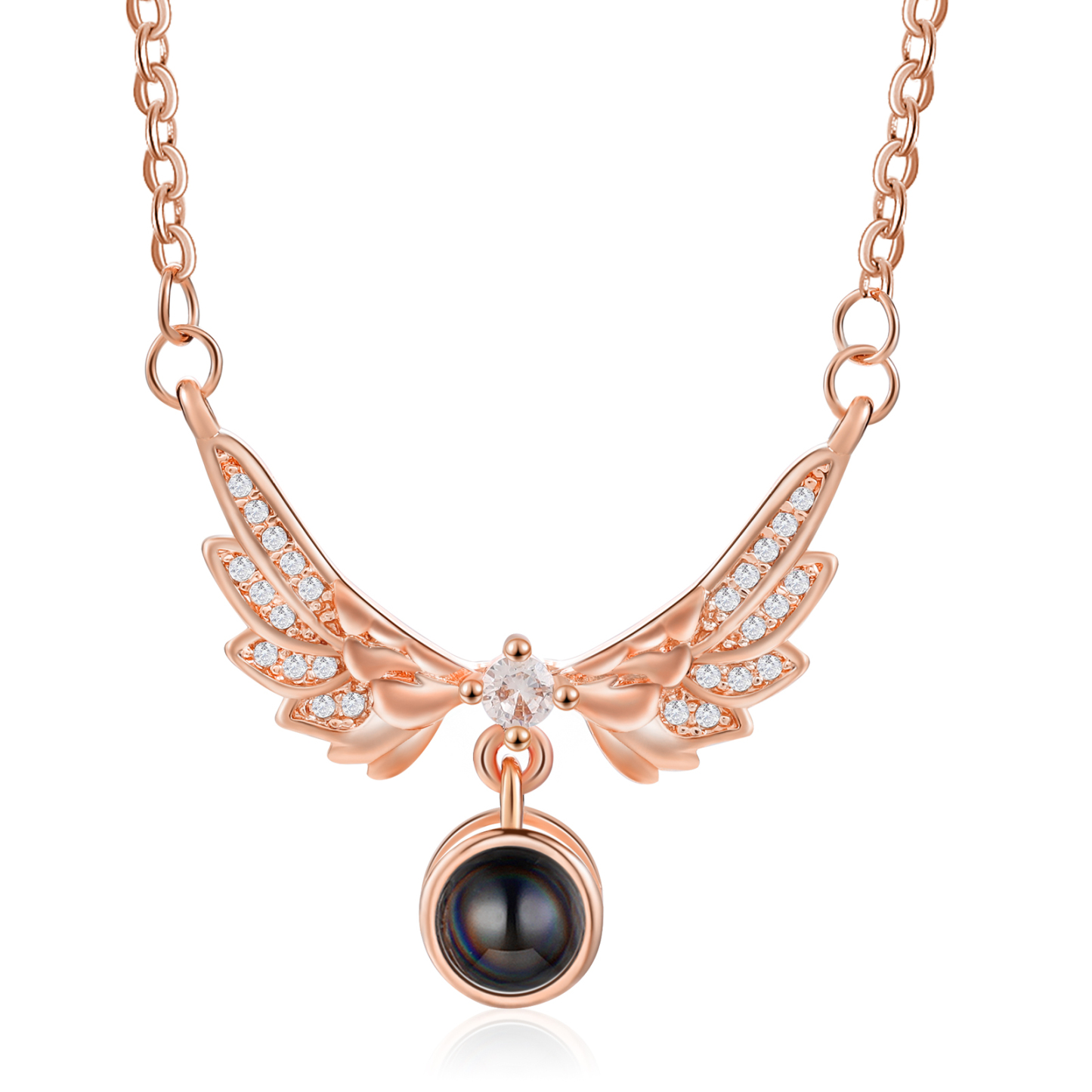 Collier Ailes Projection de Pierres 1 Photo Personnalisée Collier pour Femmes | Jessemade