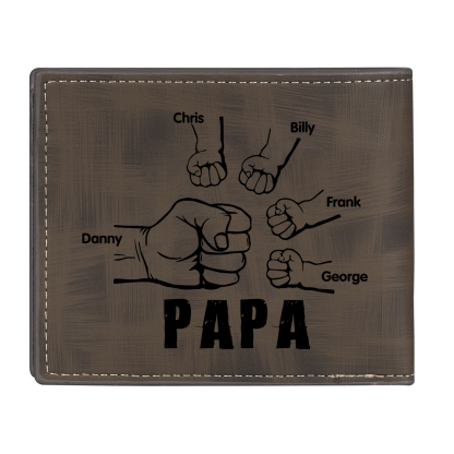À mon Papa - Portefeuille Poings 5 Prénoms Personnalisés avec Photo Classique Homme Porte-Monnaie Carte
