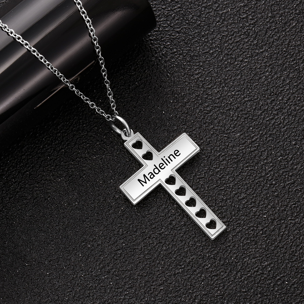 Collier Pendentif Croix et Cœur 1 Prénom Personnalisé pour Femmes