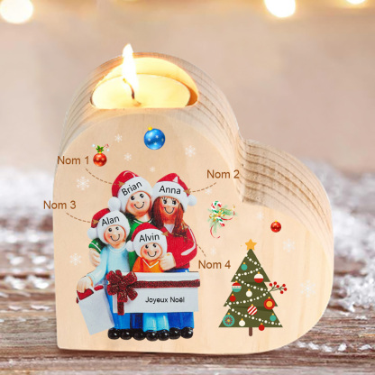Bougeoir en Bois de Noël Poupée 4 Prénoms Personnalisés sans bougie