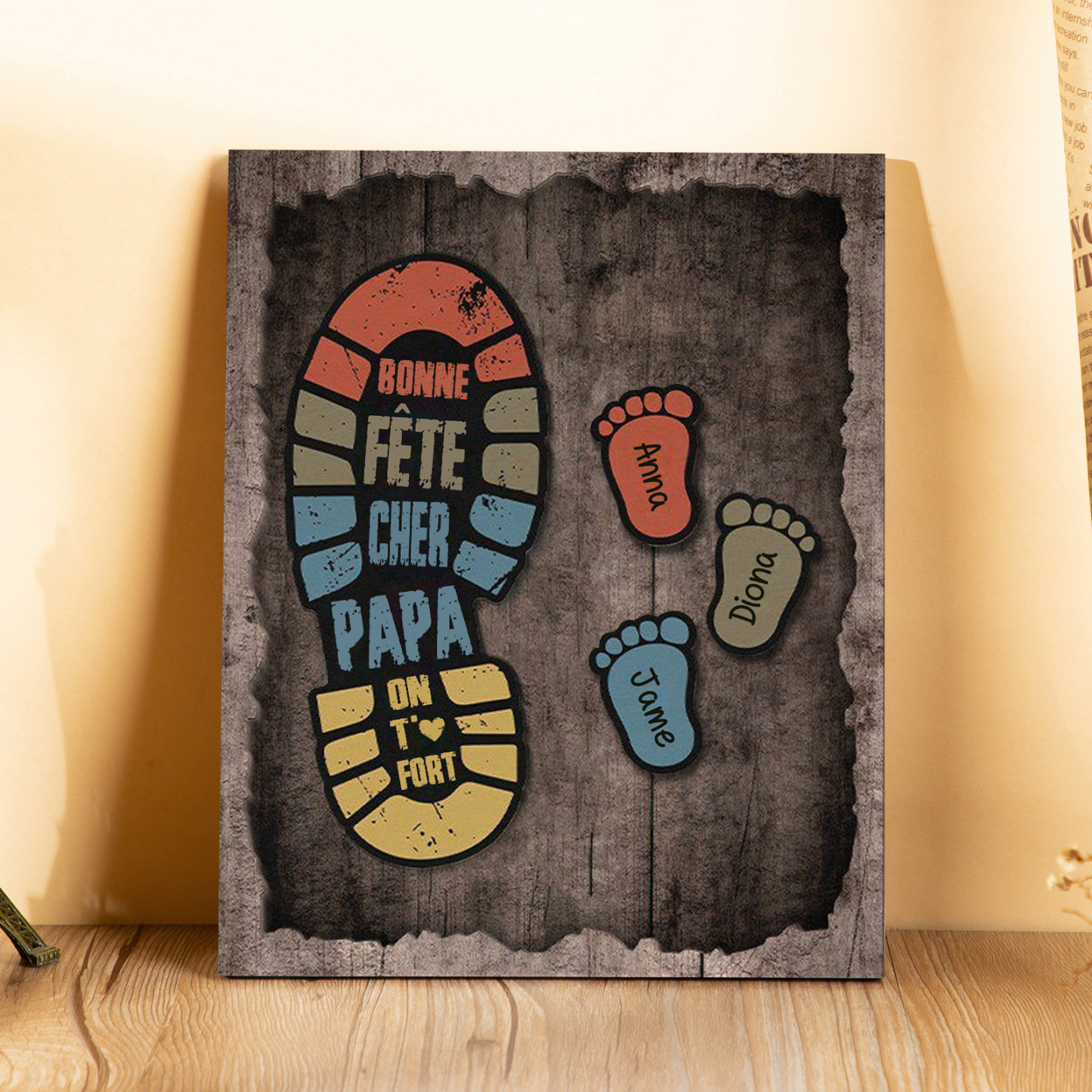 À Mon Papa-Cadre en Bois Pieds Bébé 3 Prénoms Personnalisés