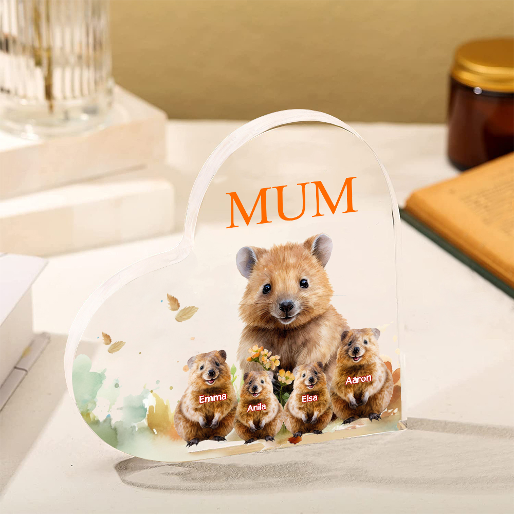 À ma Maman/Mamie - Plaque Acrylique en Forme de Cœur 4 Prénoms Personnalisés avec 1 Texte