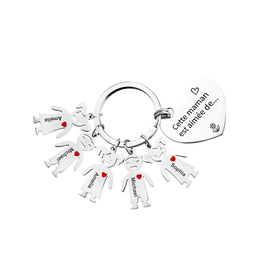 À Ma Maman - Porte-Clés 5 Prénoms Personnalisés Avec Breloques Enfants